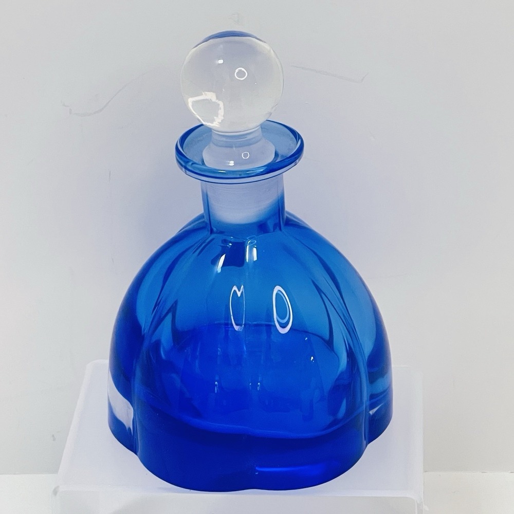 Collezione Glass Line Italy Crystal Cobalt Blue Scallop Perfume Bottle & Stopper - Picture 3 of 9